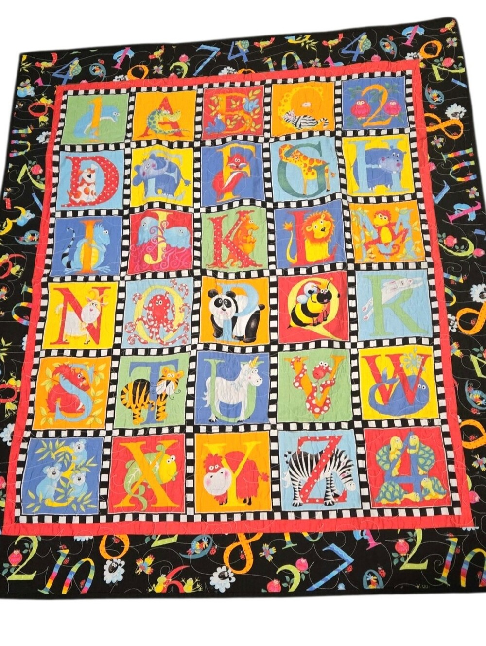 Alphabet Soup Handcrafted Cotton Letters Animals Baby Child Double Sided Quilt